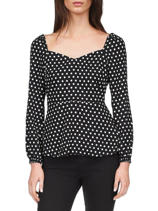 Womens Puff Sleeve Polka Dot Peplum Top