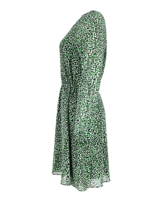 Michael Michael Kors Printed Long Sleeve Dress in Green Silk