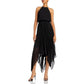 Womens Shutter Pleat Midi Halter Dress