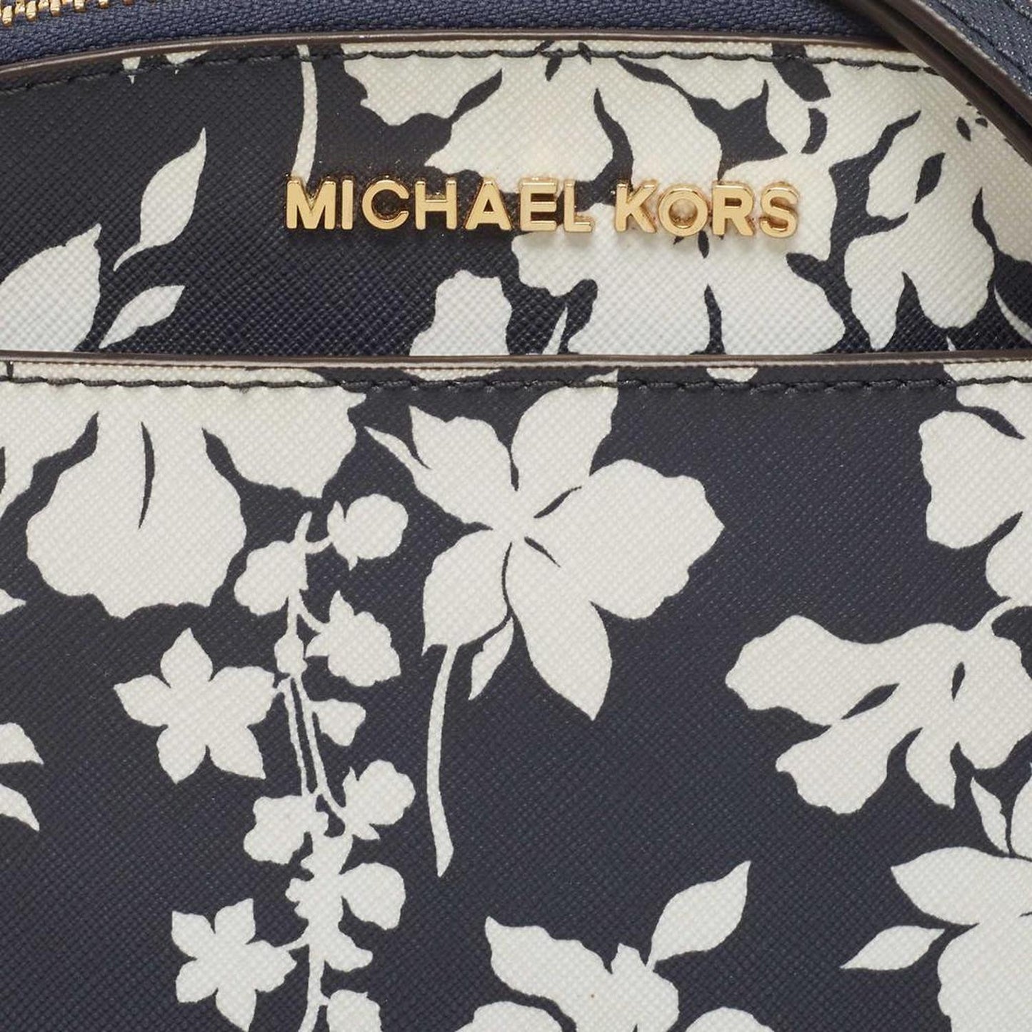 Michael Kors Navy  Leather Floral Dome Crossbody Bag