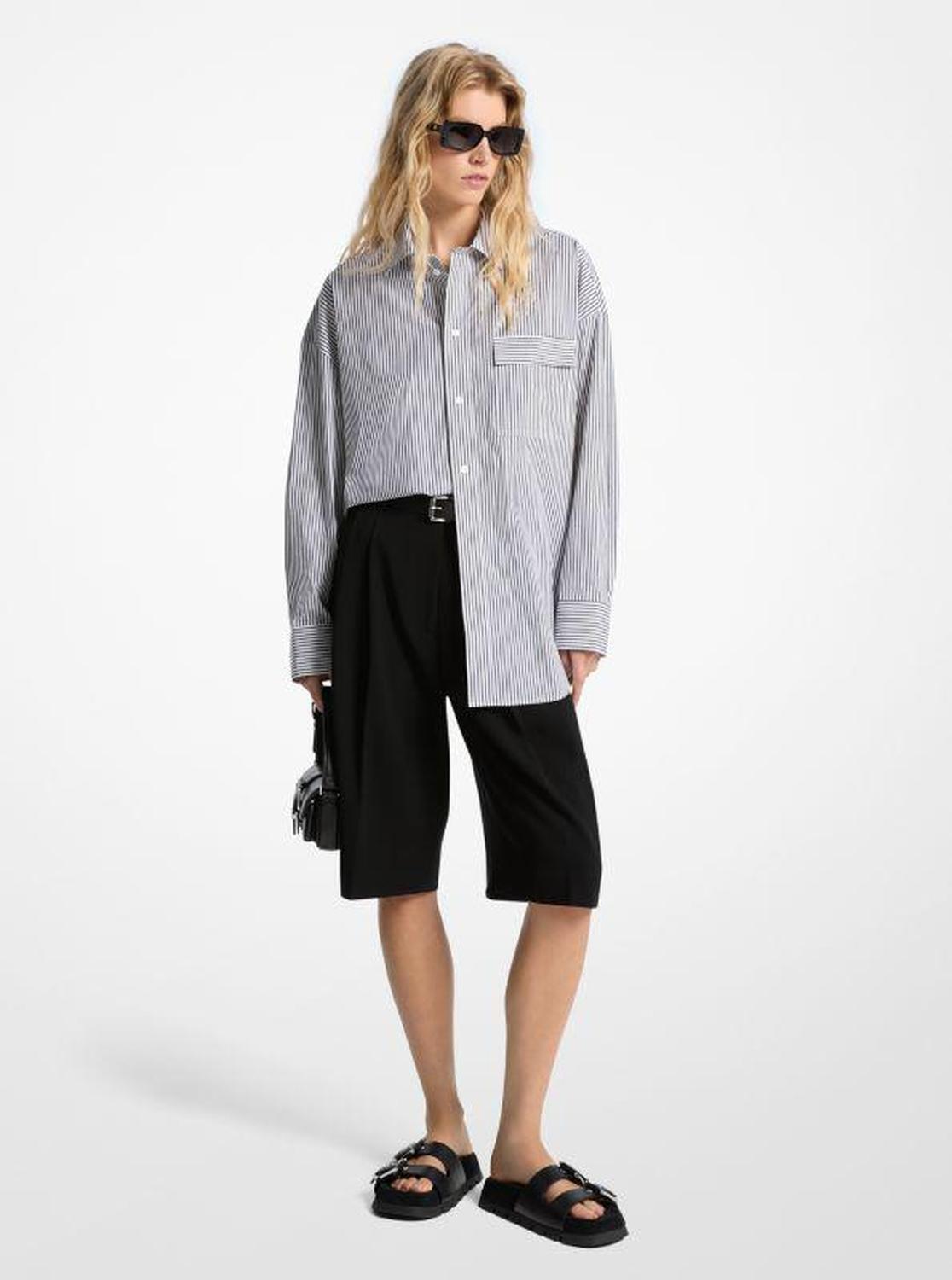 Oversized Striped Stretch Cotton Poplin Shirt