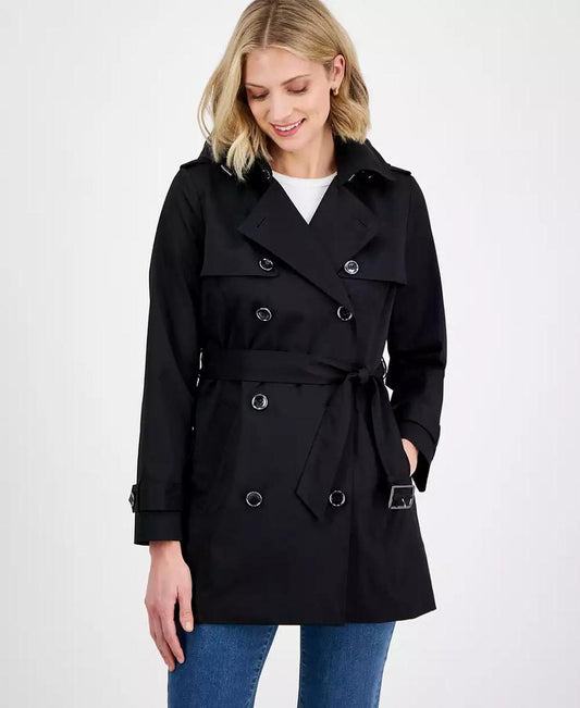 Women's Double-Breasted Belted Hooded Coat, Exclusively at Macy's