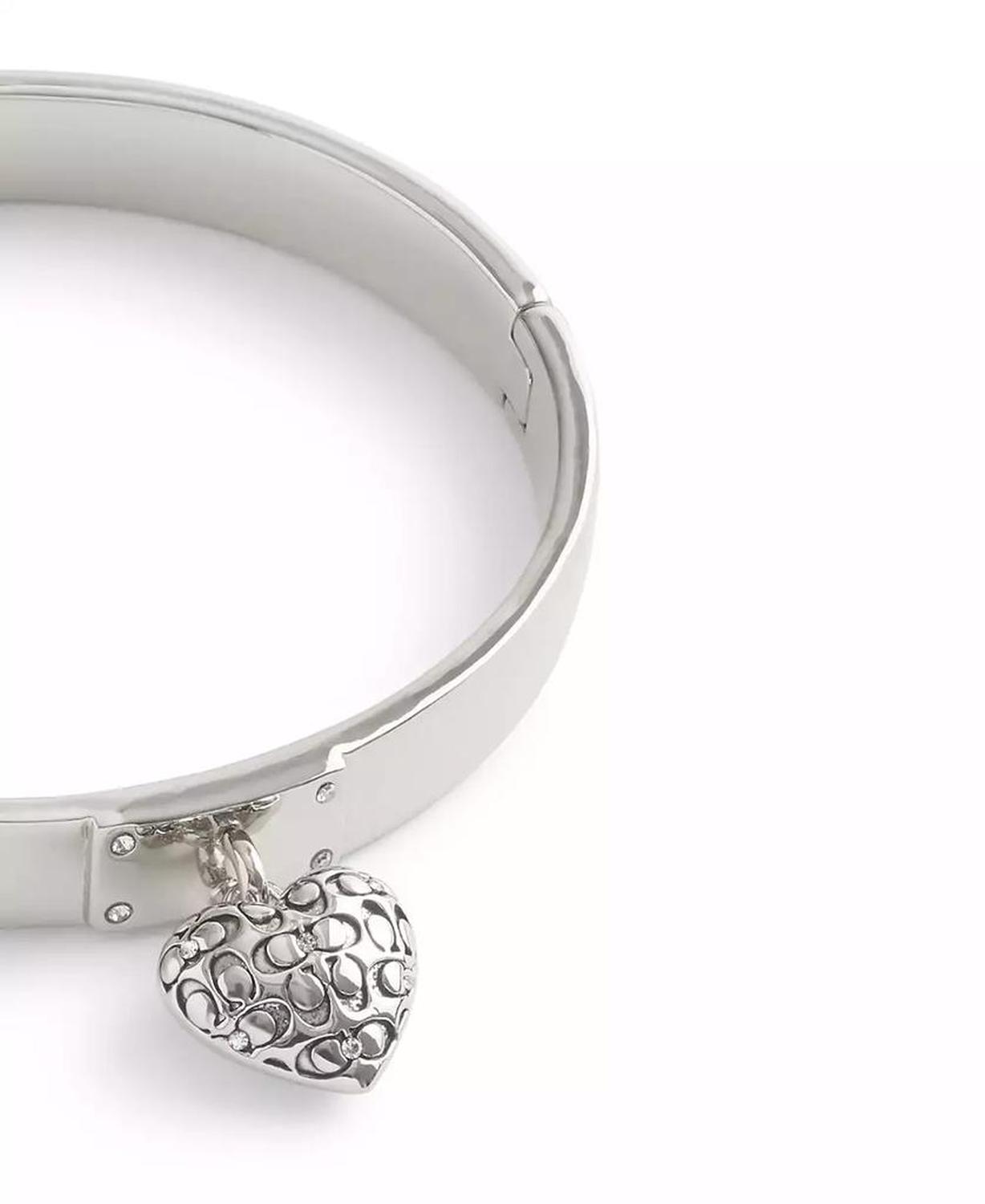 Faux Stone Signature Quilted Heart Charm Bangle Bracelet