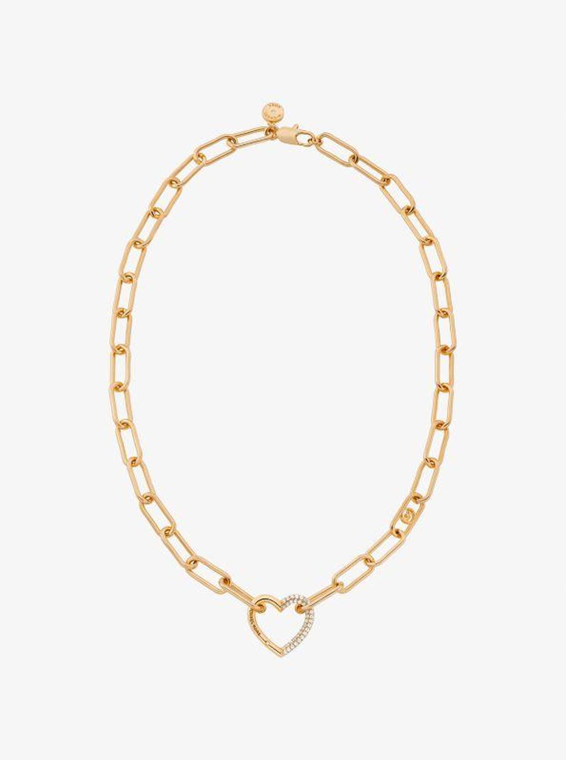 Pavé Heart Curb-Link Necklace