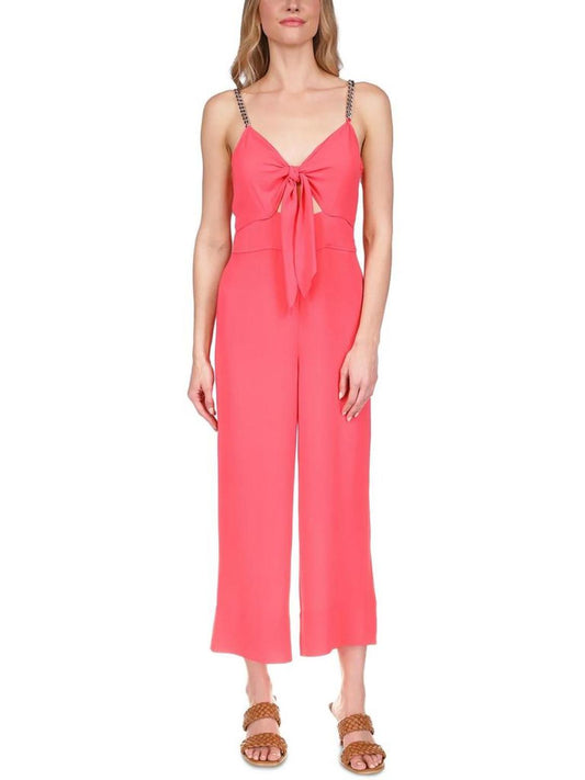 Womens Knot Front Wide Leg Jumpsuit