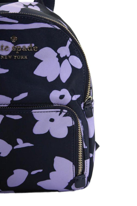 Womens Floral Print Zip Closure Backpack Navy Purple