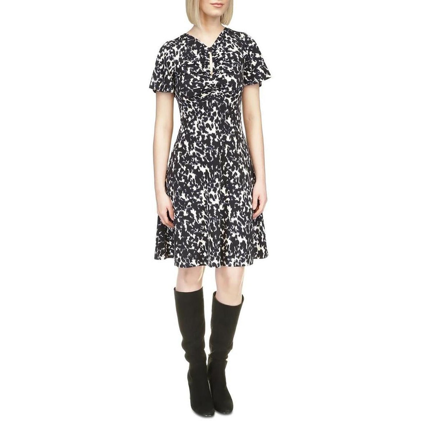 Womens Printed Polyester Fit & Flare Dress