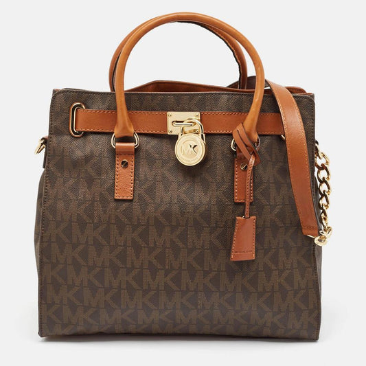 Brown Signature Coated Canvas And Leather Hamilton North South Tote