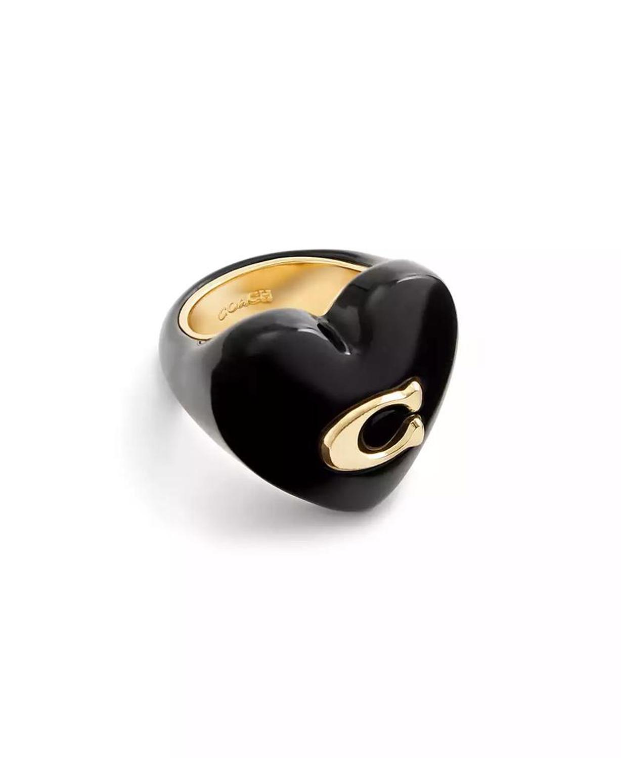 Black Vintage Charms Signature C Heart Cocktail Ring