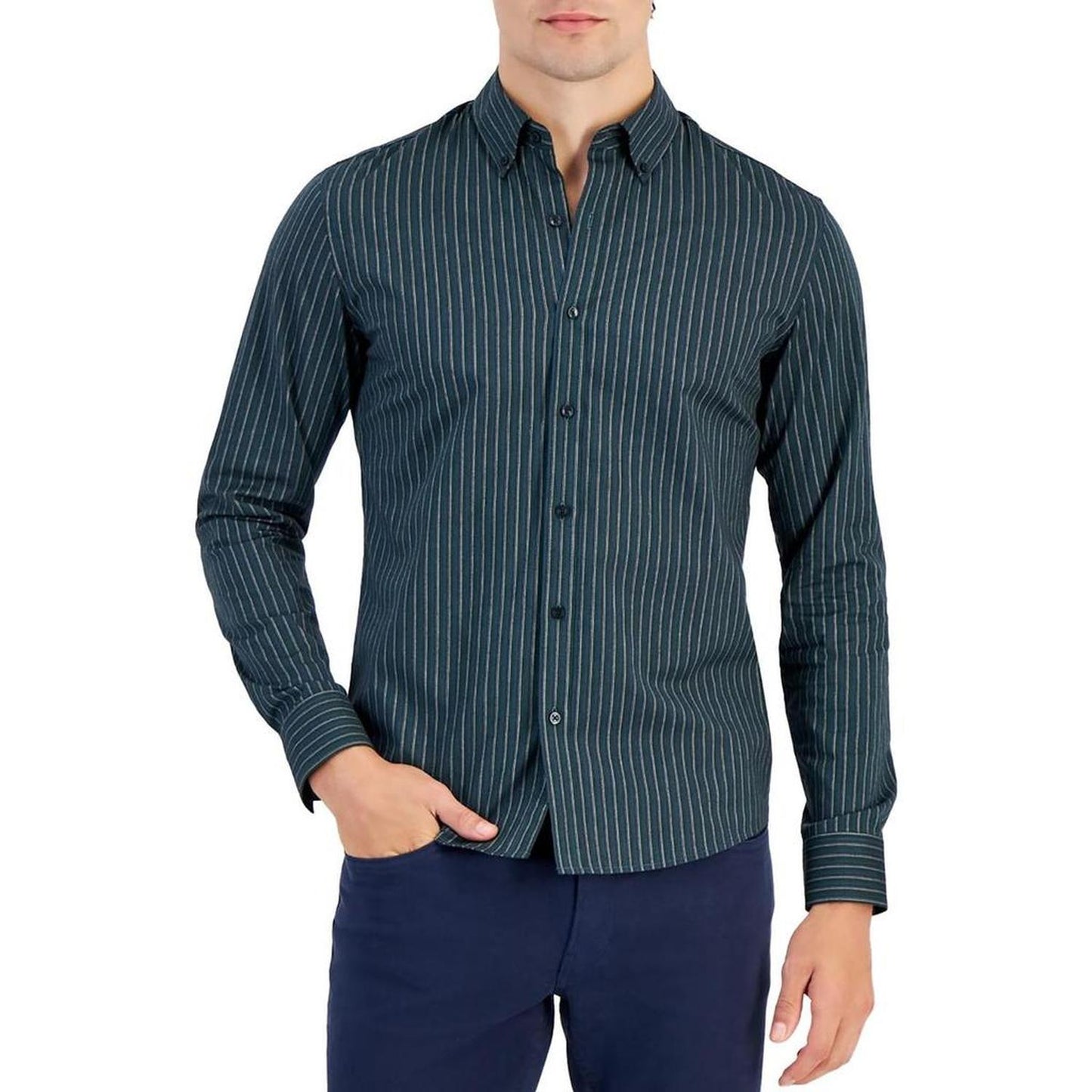 Mens Striped Cotton Button-Down Shirt