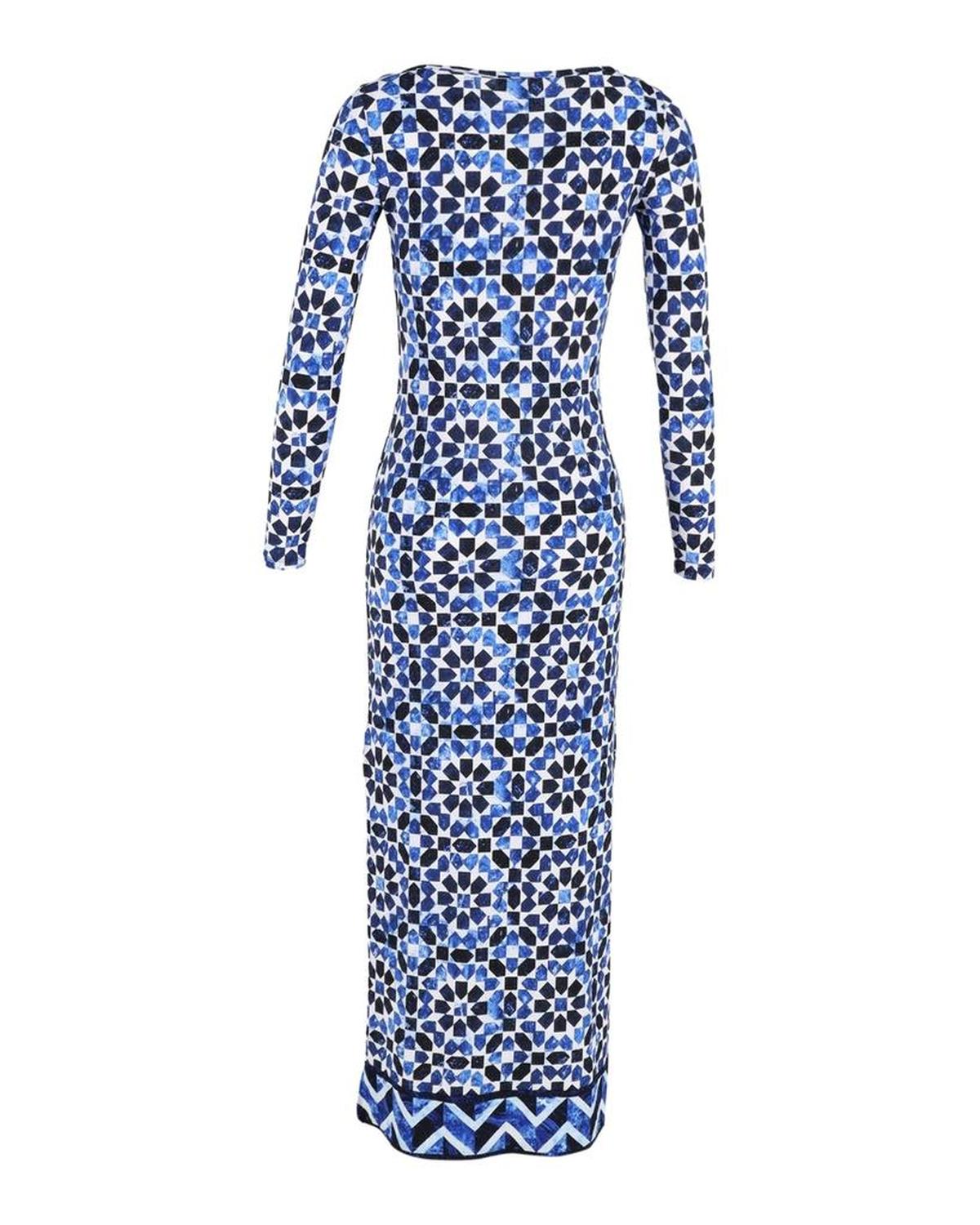 Michael Kors Printed Stretch Maxi Dress with Slit in Blue Polyester