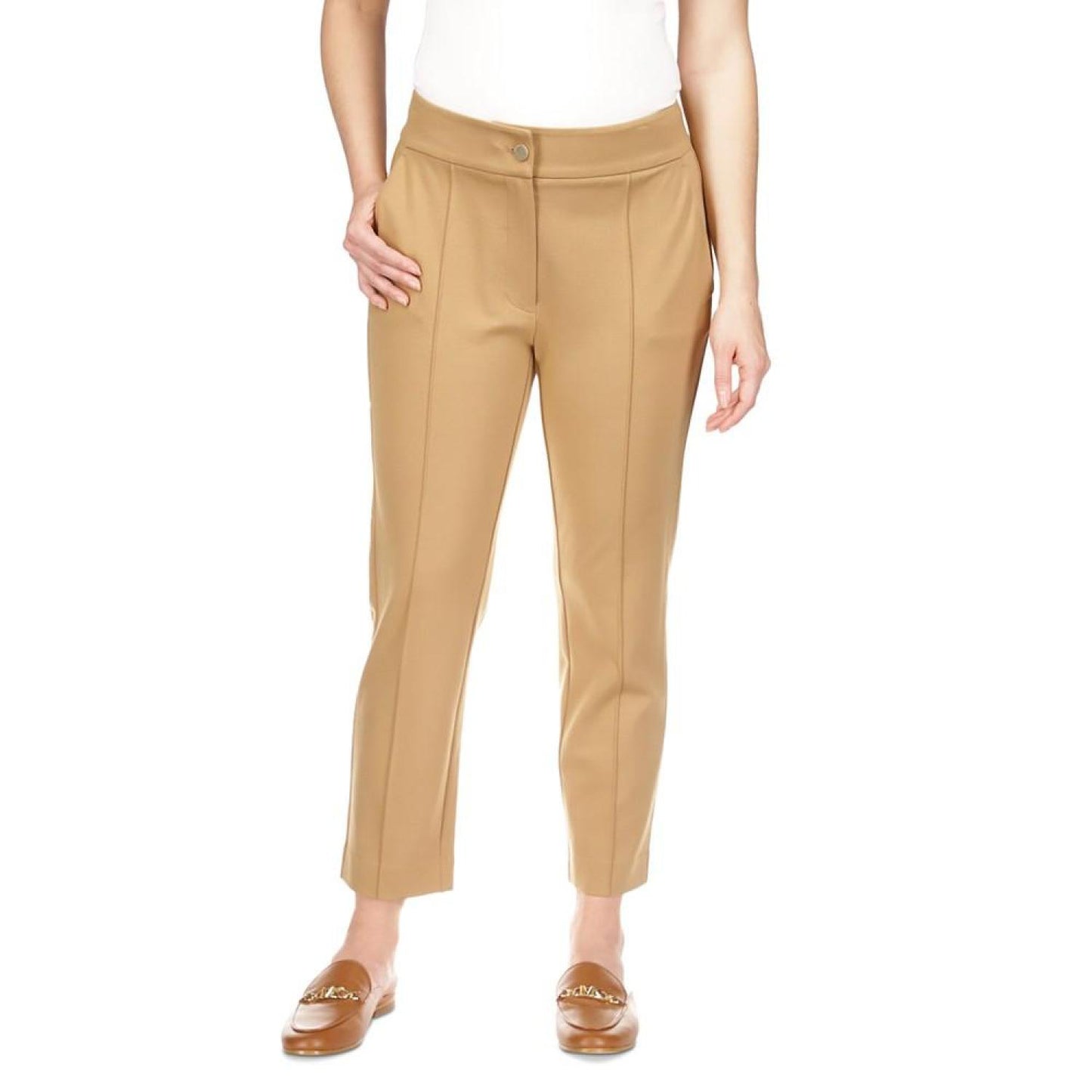 Petite High-Rise Ponte Pintuck Pants