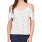 Womens Lace Overlay U-Neck Cold Shoulder