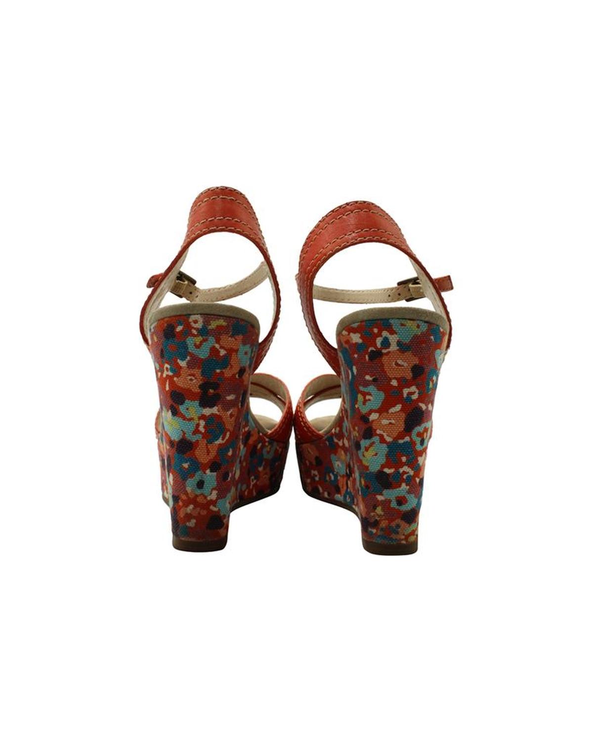 Marc Jacobs Floral Wedge Sandals in Orange Leather