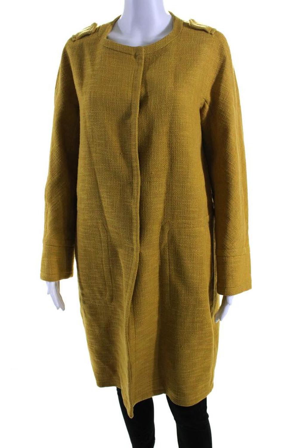 'S Max Mara Womens Cotton Woven Long Sleeve Mid Length Pea Coat Yellow