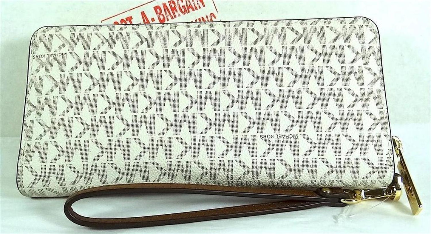 Michael Kors Jet Set Travel ivory Signature PVC Continental Wallet Wristlet