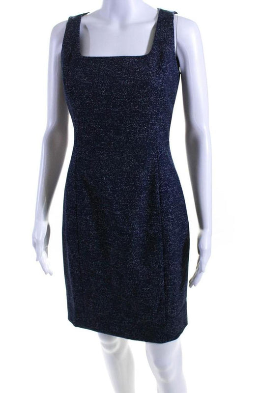 Michael Kors Collection Womens Back Zip Square Neck Speckled Dress Blue