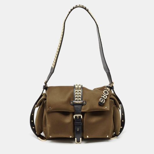 Green/black Studded Satin Olivia Shoulder Bag