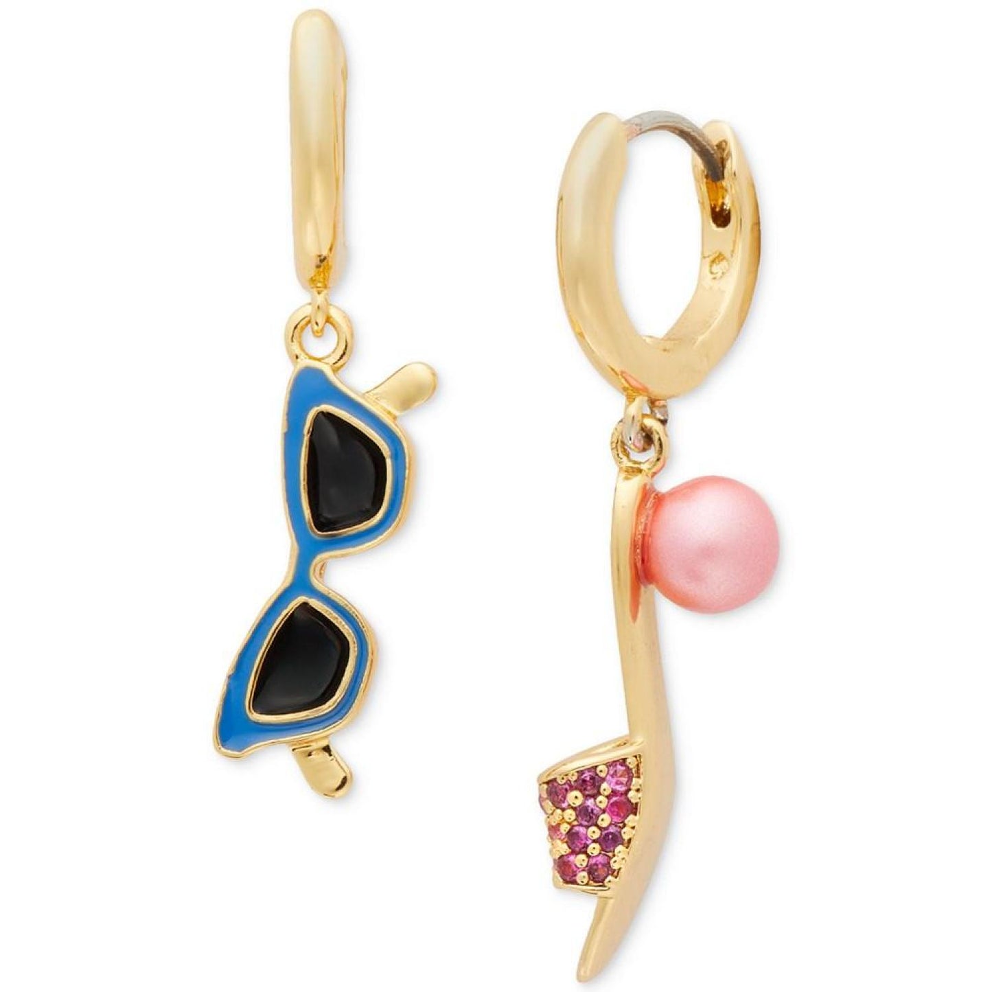 Gold-Tone Sunglasses & Sandal Mismatch Charm Huggie Hoop Earrings