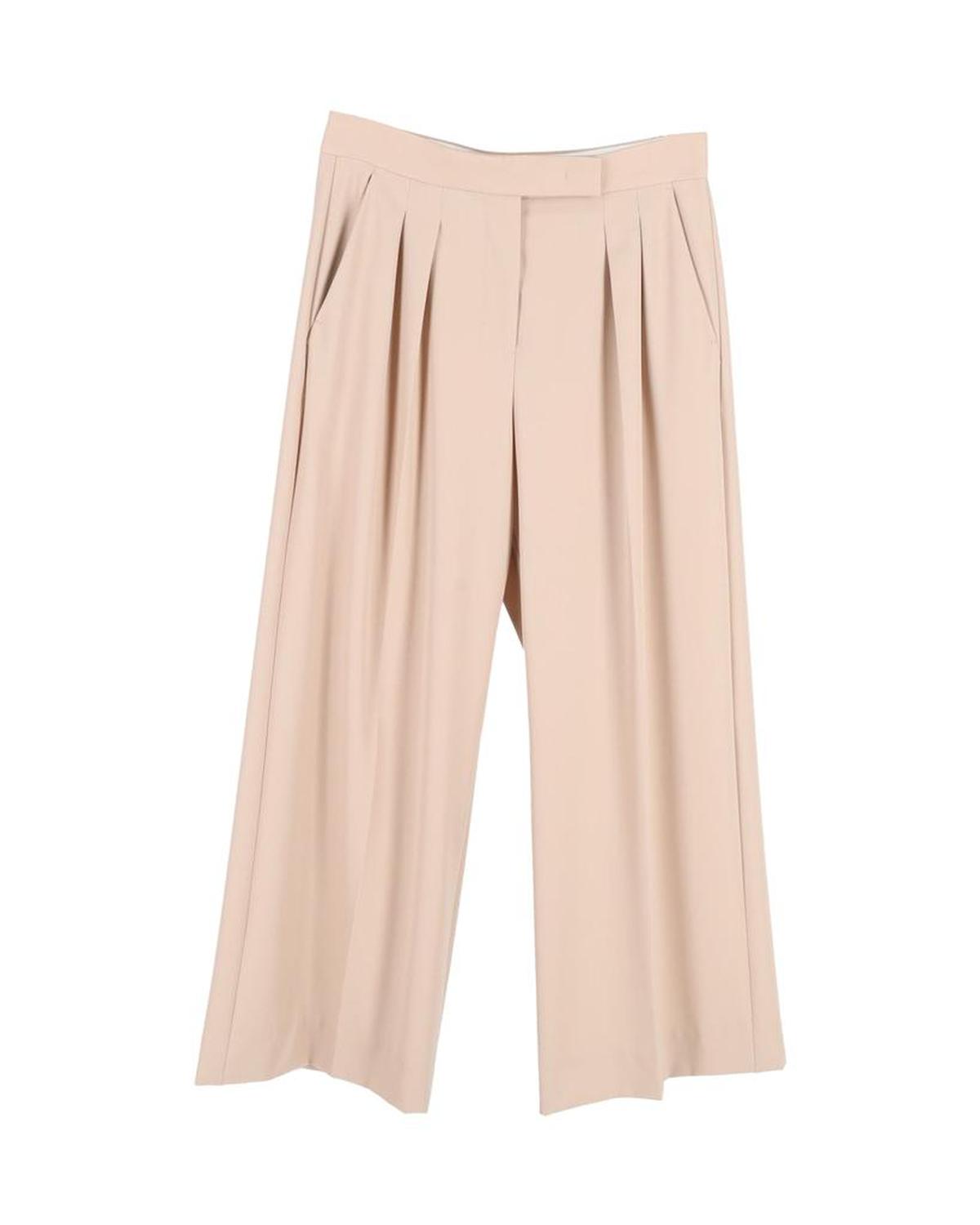 Max Mara Pleated Wide-Leg Trousers in Peach Virgin Wool