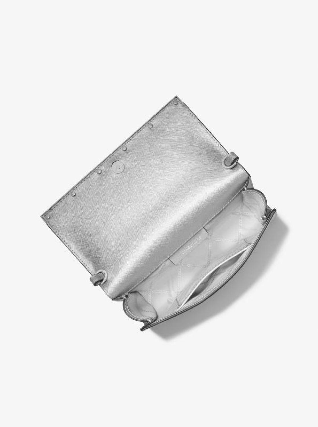 Mona Large Metallic Saffiano Leather Clutch