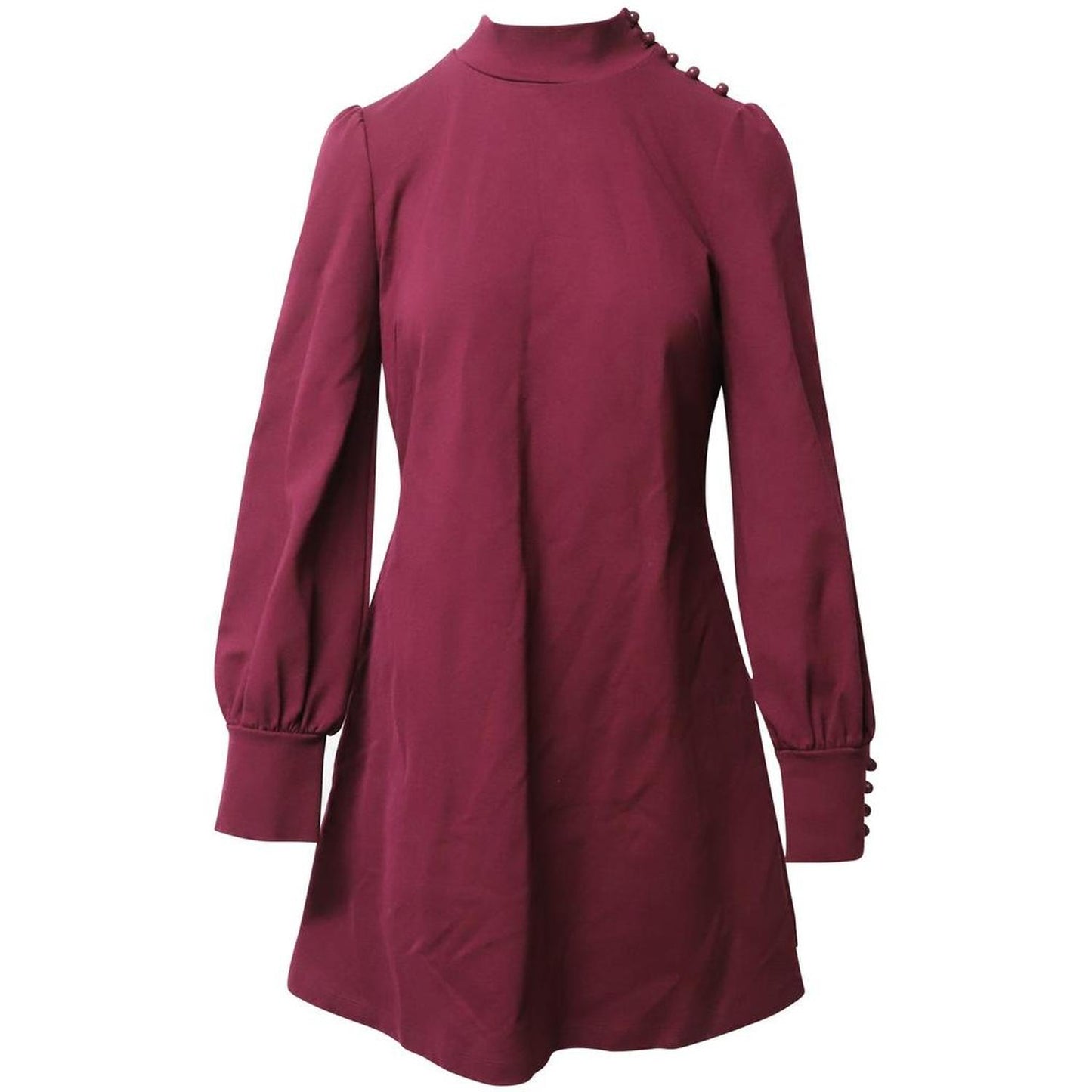 Kate Spade Turtle Neck Puffy Long Sleeve Shift Dress in Maroon Rayon