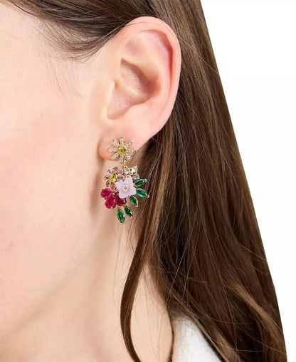 Gold-Tone Stone & Cubic Zirconia Bursting Blooms Statement Earrings