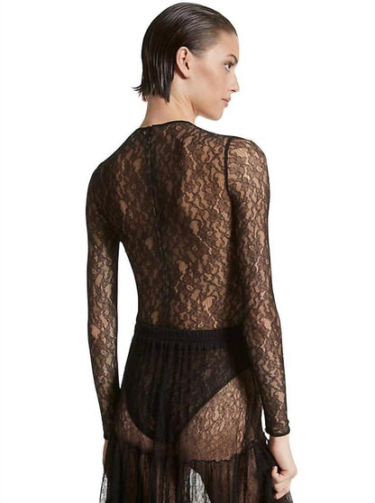 Stretch Chantilly Lace Bodysuit In Black