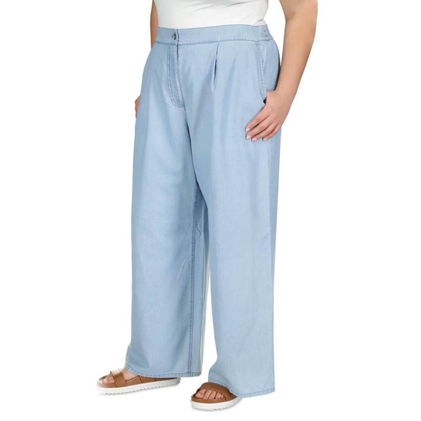 Plus Size Chambray Wide-Leg Pants