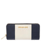 Michael Kors White/blue Leather Jet Set Zip Around Wallet..