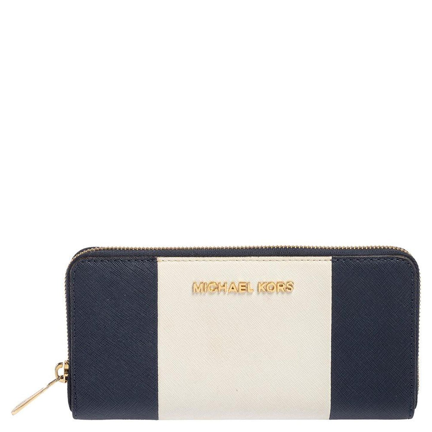 Michael Kors White/blue Leather Jet Set Zip Around Wallet..