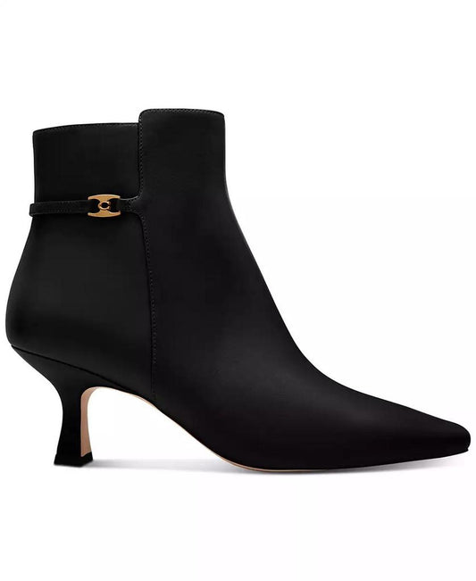 Women"s Rebecca Buckle Kitten-Heel Leather Booties