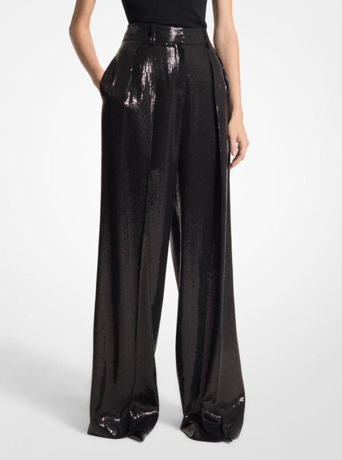 Sequined Crepe Sablé Wide-Leg Trousers