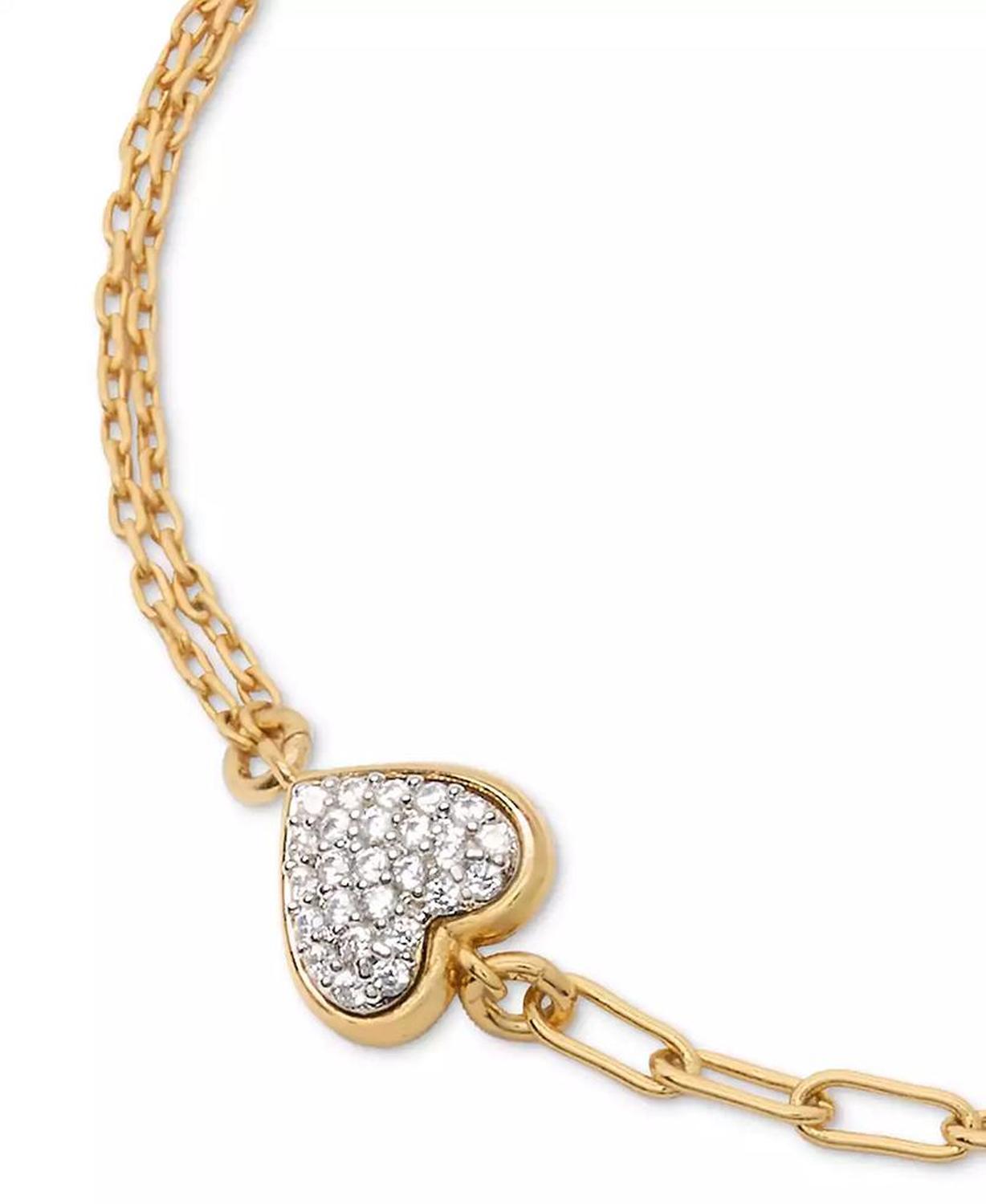 Gold-Tone Cubic Zirconia Pavé Heart Double Chain Link Bracelet