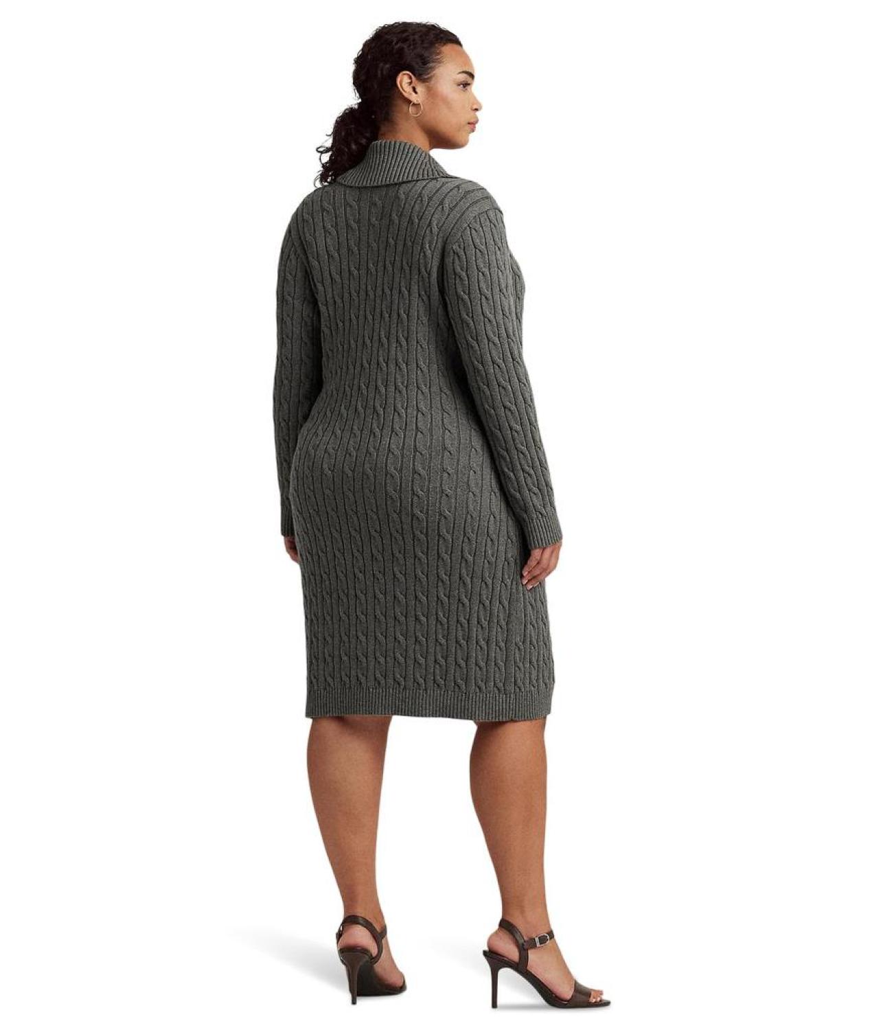 Plus Size Cable-Knit Buckle Trim Sweaterdress