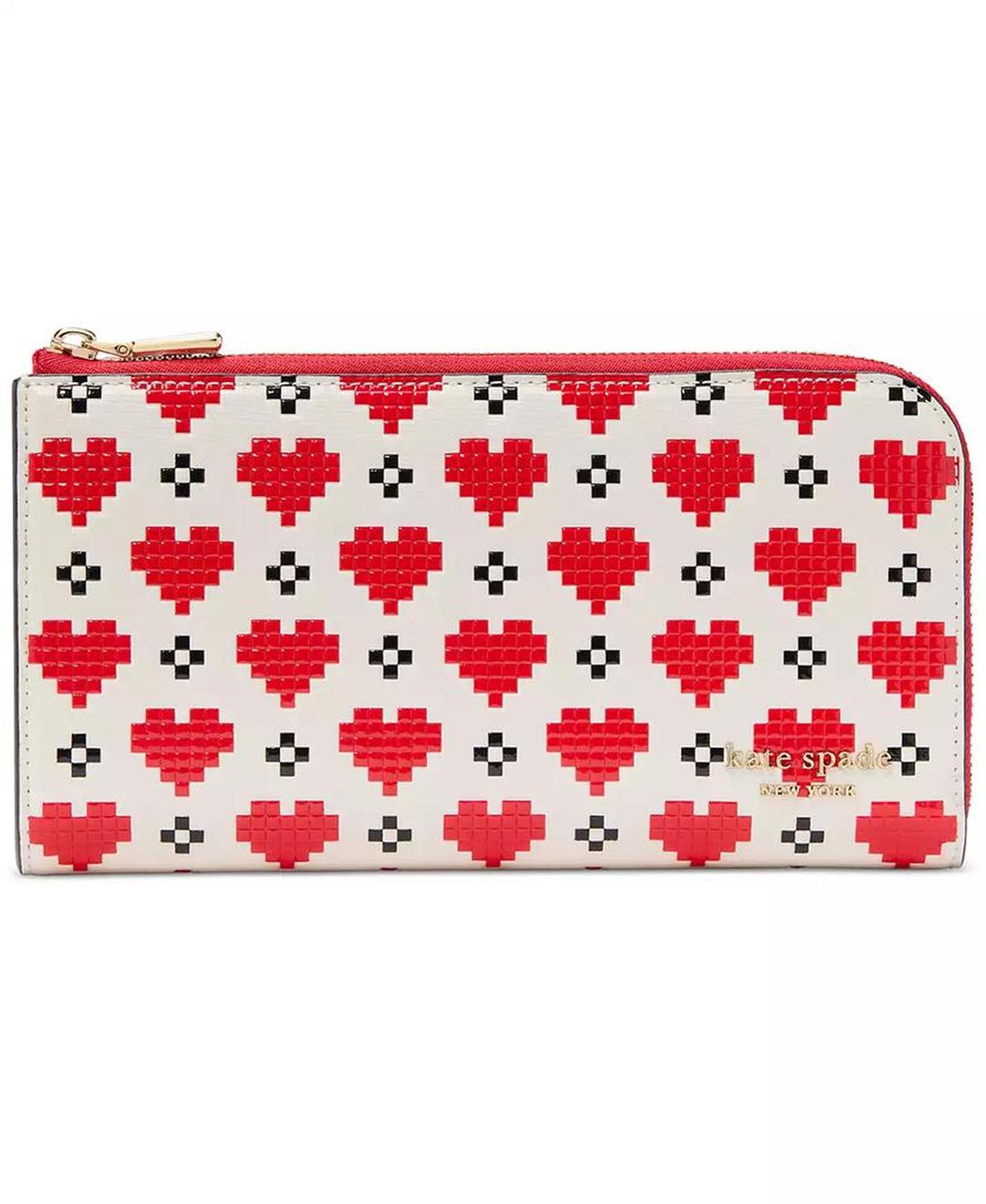 Devin Pixel Hearts Embossed Saffiano Leather Zip-Around Continental Wallet