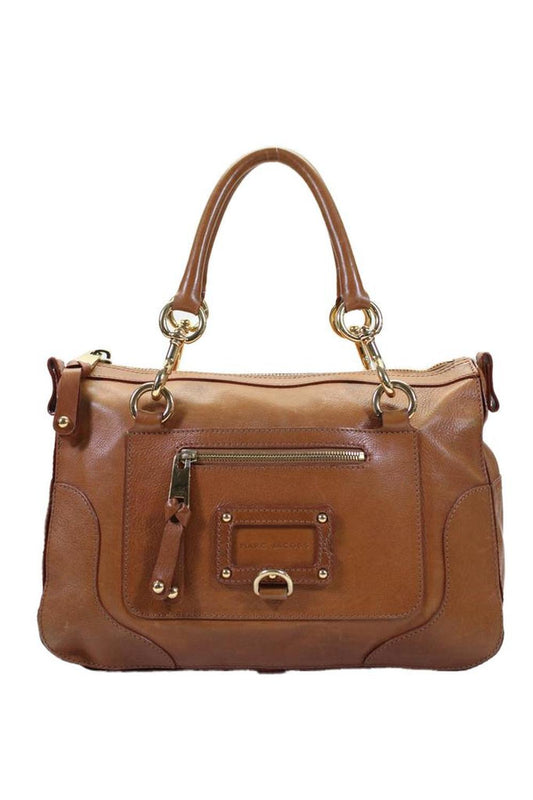 Marc Jacobs Womens Camel Leather Zip Medium Satchel Bag Handbag