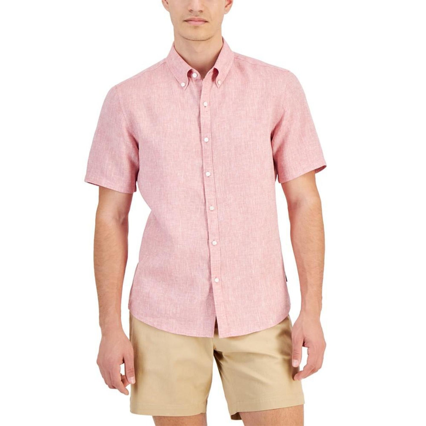 Men's Slim-Fit Linen Short-Sleeve Shirt