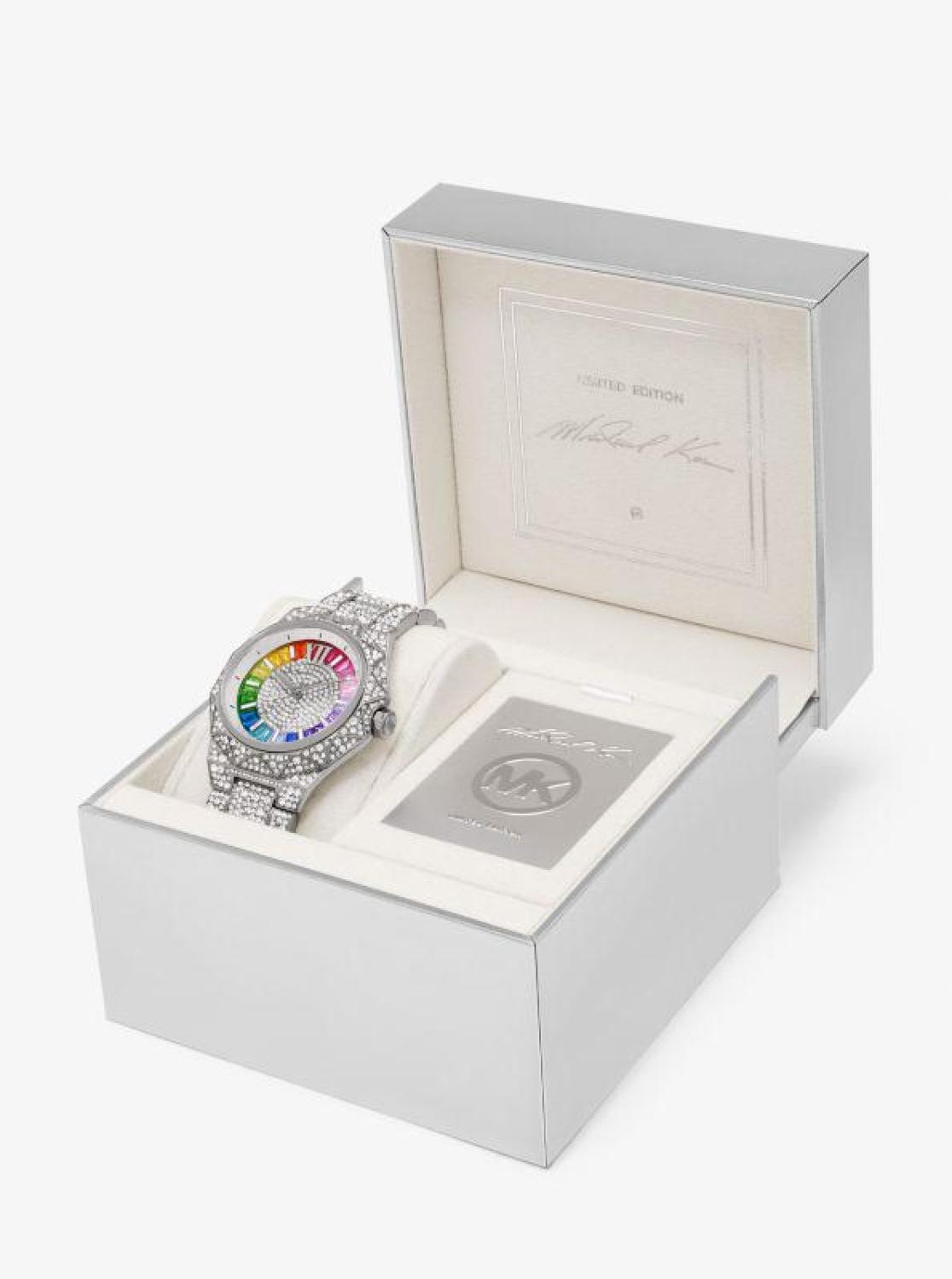 PRIDE Limited-Edition Oversized Raquel Rainbow Pavé Silver-Tone Watch