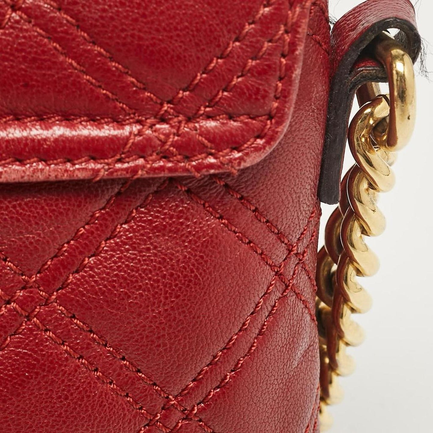 Red Quilted  Leather The Small Single Flap Bag