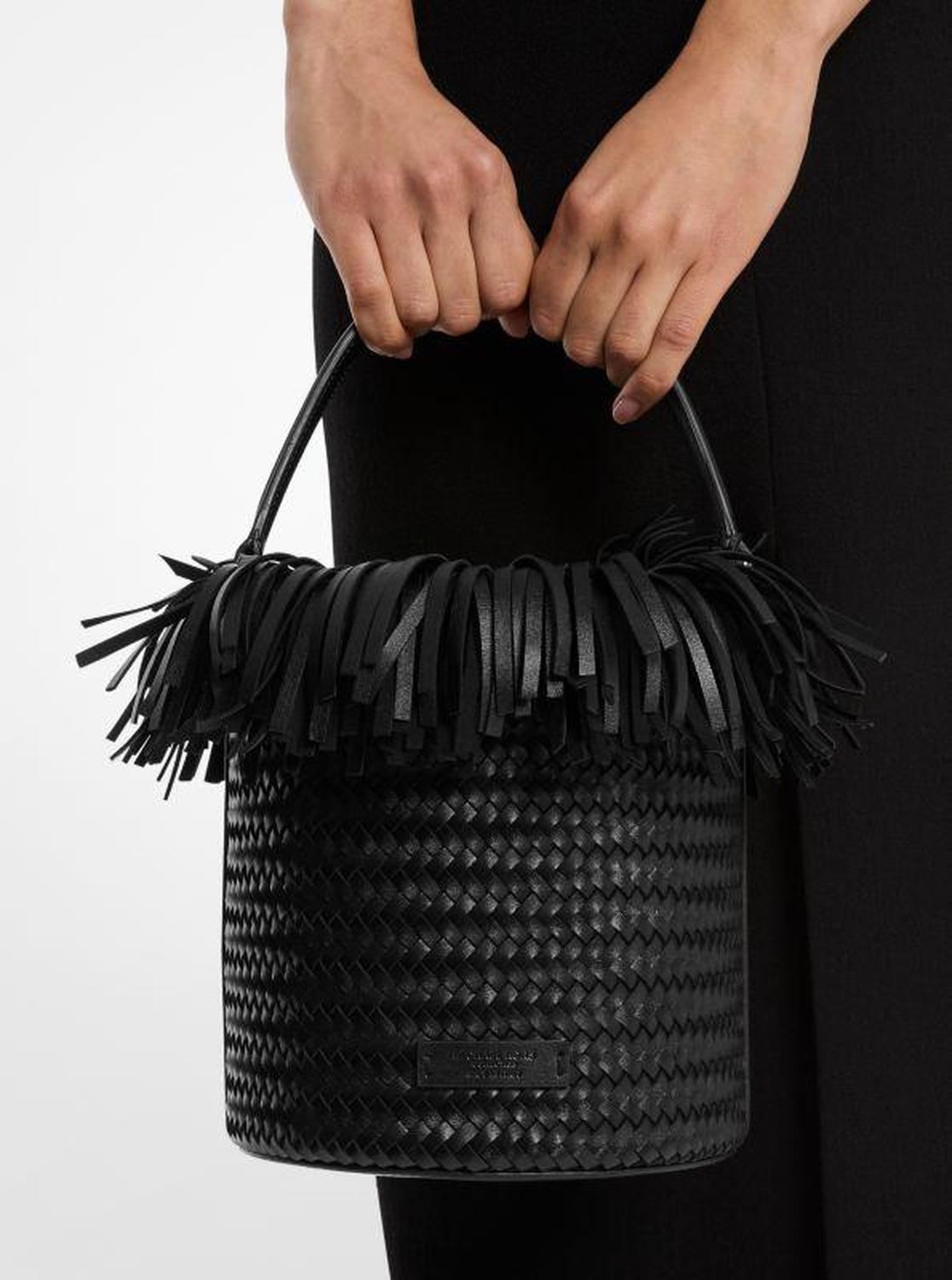 Salerno Fringed Woven Calf Leather Bucket Bag