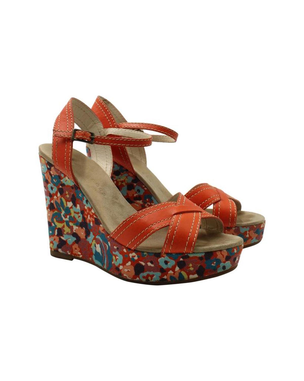 Marc Jacobs Floral Wedge Sandals in Orange Leather