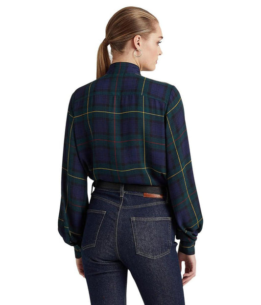 Plaid Tie Neck Georgette Shirt