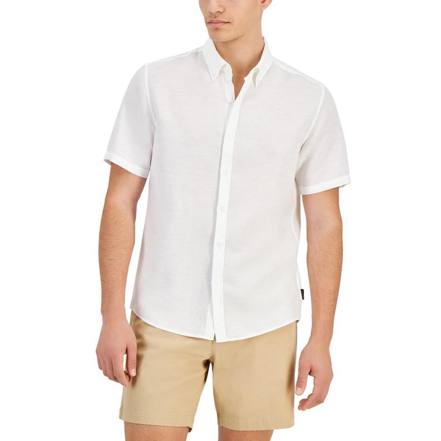 Men's Slim-Fit Linen Short-Sleeve Shirt