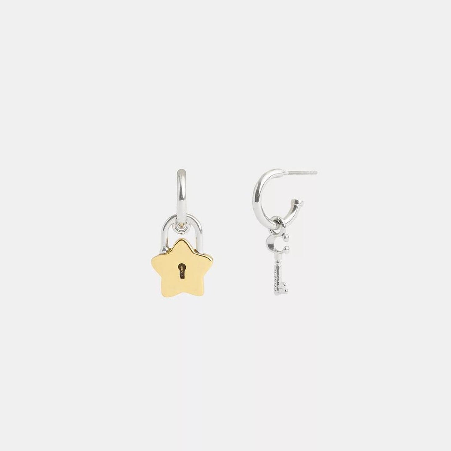 Coach Outlet Star Padlock And Key Mismatch Huggie Earrings