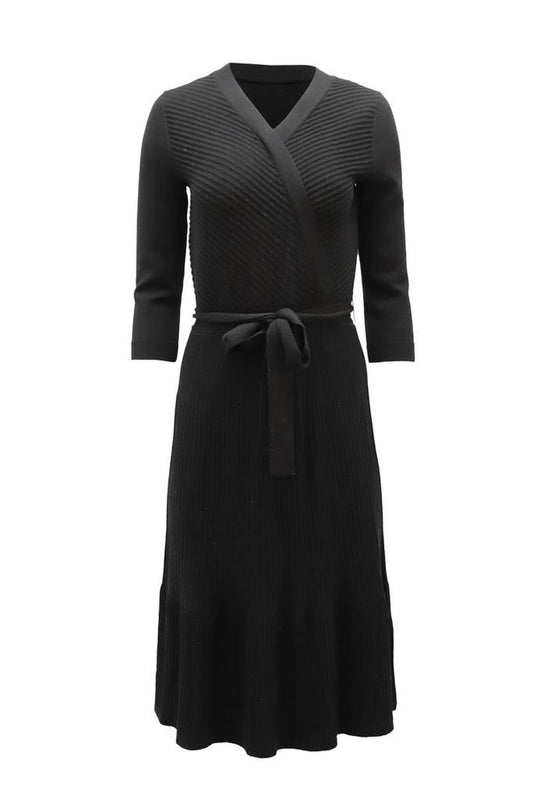 Kate Spade Wrap Dress in Ribbed Black Wool