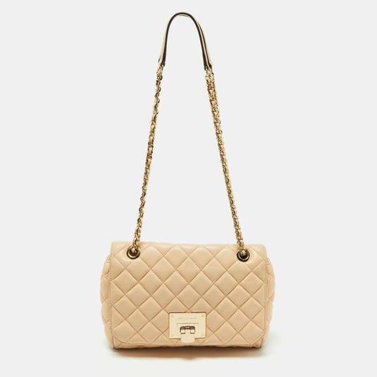 Michael Michael Kors Beige Quilted Leather Sloan Studded Chain Shoulder Bag