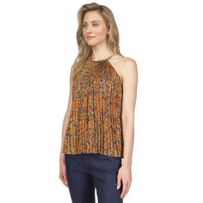 Women's Paisley Pleated Chain Top, Regular & Petite