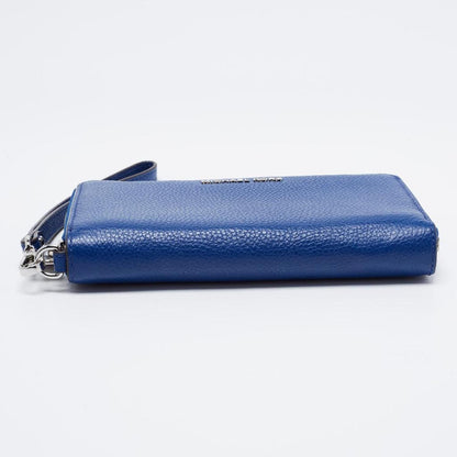 Michael Kors Blue Leather Jet Set Zip Around Wristlet Wallet..