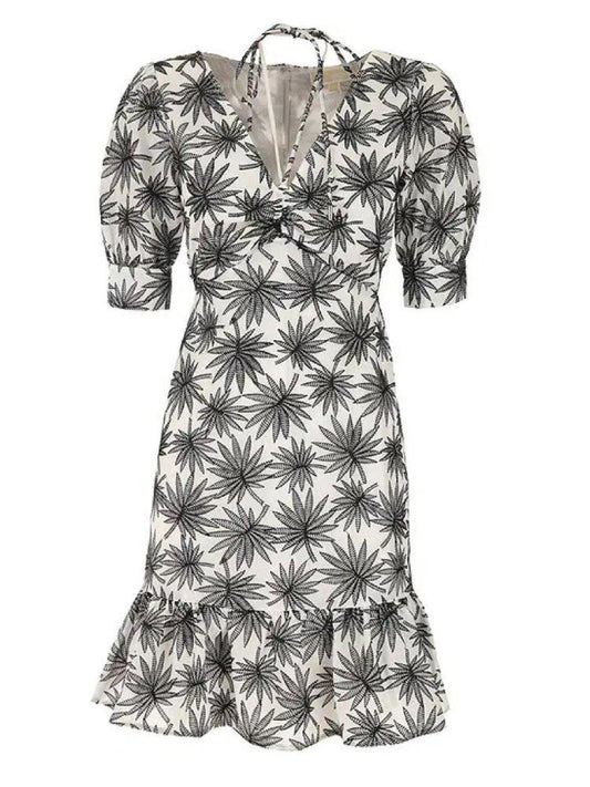 Michael Michael Kors Botanical Printed V-Neck Dress